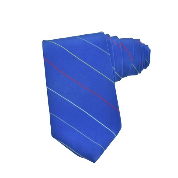 Zack LDM Mens Tie Necktie Silk Hand Made in Italy Blue Stripes Red Yellow Grey - Picture 1 of 6